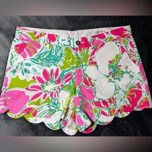 Lilly Pulitzer Buttercup Scalloped Shorts Pink Green Sz 8 Knit Gold Button